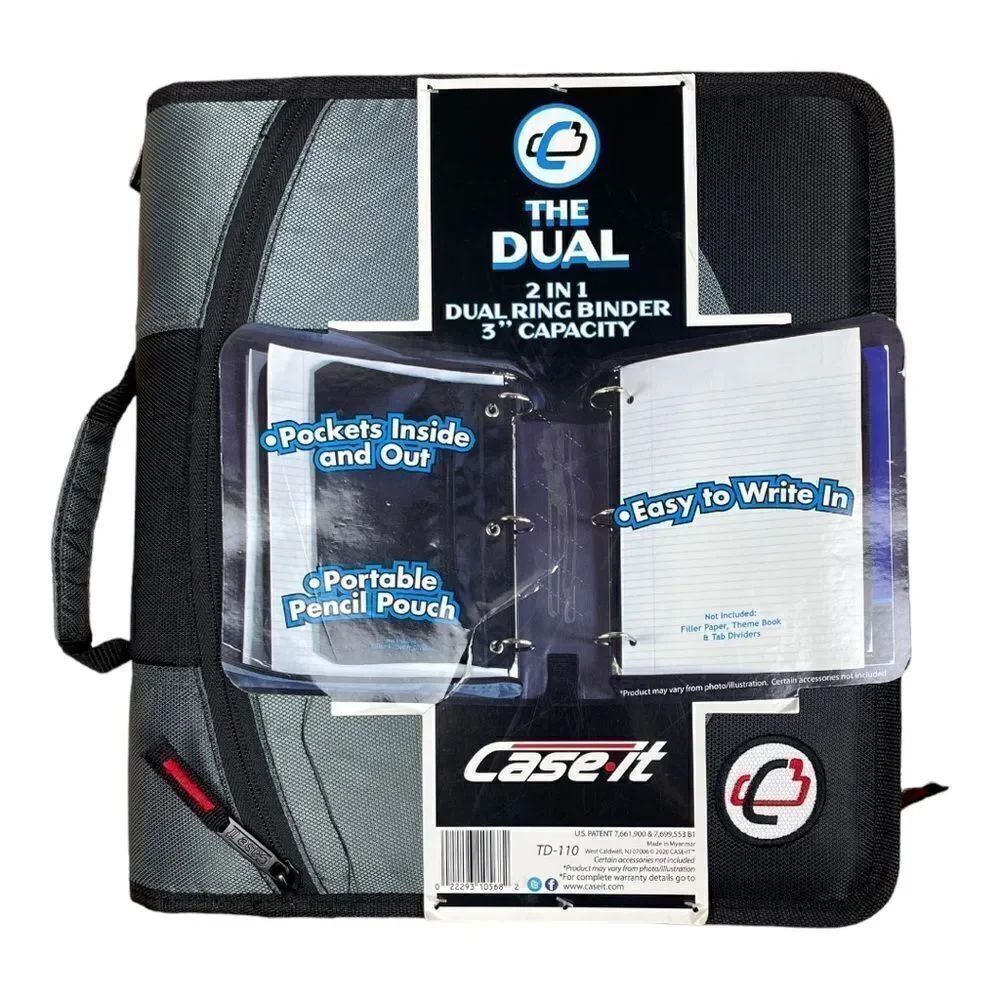 NWT Case-It School Binder 2 in 1 Dual Ring Binder, 3" Capacity Strap Pencil Case